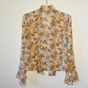 Cottagecore Sheer Front Tie Blouse